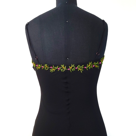 Vintage Y2K Betsey Johnson Whimigoth Embroidered Beaded Floral Midi Slip Dress - Picture 9 of 10
